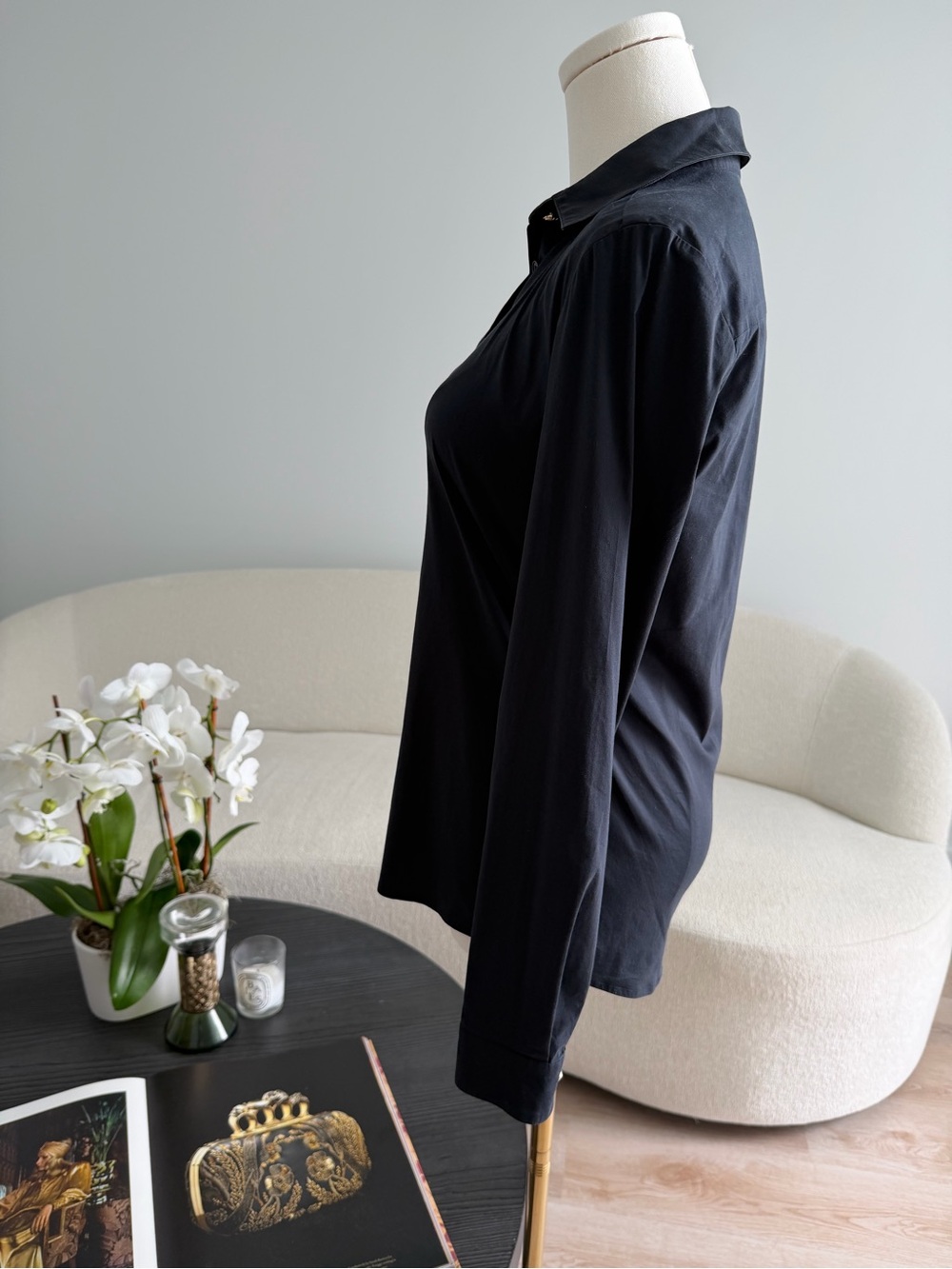 Versace Black Stretch Button Front Blouse Long Sleeve IT 38 Made in Italy - Picture 3 of 15